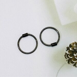 Solid Silver Small Huggie Earrings-10mm SH007 Black